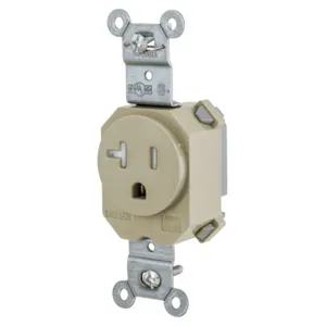 HUBBELL WIRING DEVICE-KELLEMS SNAP5361ITR Straight Receptacle, 15A 125V, 2-Pole 3-Wire Grounding, 5-15R, Ivory | BD4HFX