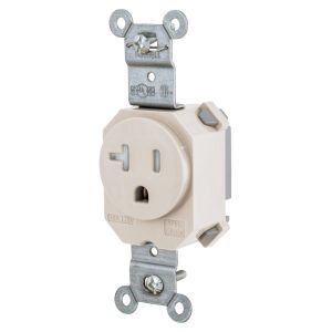 HUBBELL WIRING DEVICE-KELLEMS SNAP5361LATR Straight Receptacle, 15A 125V, 2-Pole 3-Wire Grounding, 5-15R, Light Almond | BD4JMX