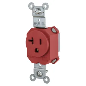 HUBBELL WIRING DEVICE-KELLEMS SNAP5361R Straight Receptacle, 15A 125V, 2P - 3W Grounding, 5-15R, Red | BD4NBN