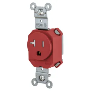 HUBBELL WIRING DEVICE-KELLEMS SNAP5361RTR Straight Receptacle, 15A 125V, 2-Pole 3-Wire Grounding, 5-15R, Red | BD4NBP