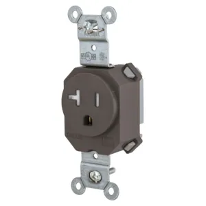 HUBBELL WIRING DEVICE-KELLEMS SNAP5361TR Straight Receptacle, 15A 125V, 2-Pole 3-Wire Grounding, 5-15R, Brown | BD4MKG