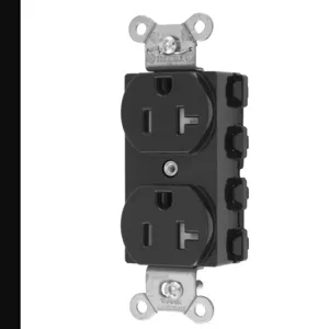 HUBBELL WIRING DEVICE-KELLEMS SNAP5362BKTRA Receptacle, Commercial, Standard Duplex, Flush Mount, 20A, 125V AC, Black | BD4AFP 49YK68