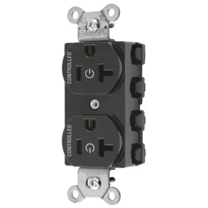 HUBBELL WIRING DEVICE-KELLEMS SNAP5362C2BK Straight Receptacle, 20A 125V, 2P - 3W Grounding, Nylon, Black | BD4DMK