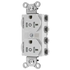 HUBBELL WIRING DEVICE-KELLEMS SNAP5362C2WTRA Straight Receptacle, 20A 125V, 2-Pole 3-Wire Grounding, 5-20R, Nylon, White | CE6QHP