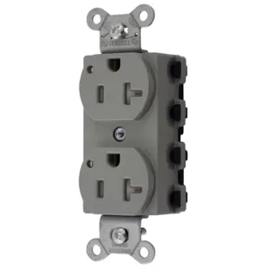 HUBBELL WIRING DEVICE-KELLEMS SNAP5362GYLTRA Straight Receptacle, 20A 125V, 2-Pole 3-Wire Grounding, 5-20R, Nylon, Gray | BD4MLV