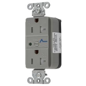 HUBBELL WIRING DEVICE-KELLEMS SNAP5362GYS Straight Receptacle, Led Indicator, 20A 125V, 5-20R, Nylon, Gray | BD4HFZ