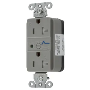 HUBBELL WIRING DEVICE-KELLEMS SNAP5362GYS Straight Receptacle, Led Indicator, 20A 125V, 5-20R, Nylon, Gray | BD4HFZ