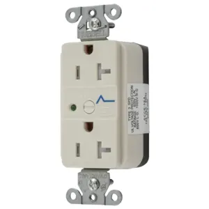 HUBBELL WIRING DEVICE-KELLEMS SNAP5362LAS Straight Receptacle, Led Indicator, 20A 125V, 5-20R, Nylon, Light Almond | BD4GCX