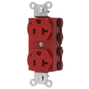 HUBBELL WIRING DEVICE-KELLEMS SNAP5362RL Straight Receptacle, 20A 125V, 2P - 3W Grounding, 5-20R, Nylon, Red | CE6QJA