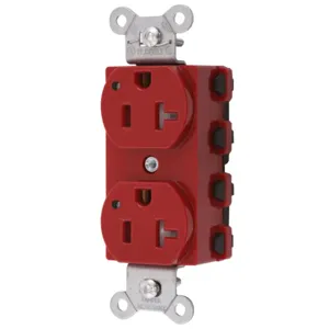 HUBBELL WIRING DEVICE-KELLEMS SNAP5362RLTRA Straight Receptacle, Led Indicator, 20A 125V, 5-20R, Nylon, Red | BD4KPR