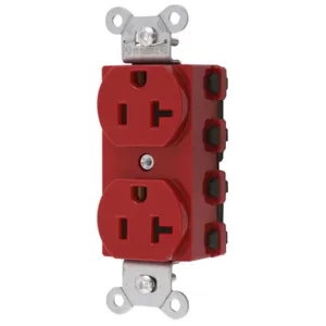 HUBBELL WIRING DEVICE-KELLEMS SNAP5362RNA Straight Receptacle, 20A 125V, 2P - 3W Grounding, 5-20R, Nylon, Red | BD4GCZ