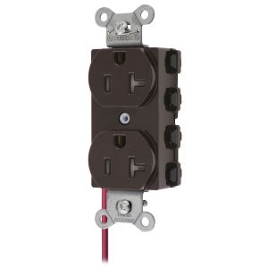 HUBBELL WIRING DEVICE-KELLEMS SNAP5362SCTRA Straight Receptacle, Split Circuit, 20A 125V, 5-20R, Nylon, Brown | BD4EXT