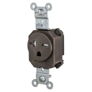 HUBBELL WIRING DEVICE-KELLEMS SNAP5461BTR Straight Receptacle, 20A 250V, 2-Pole 3-Wire Grounding, 6-20R, Brown | CE6QJF