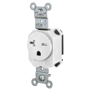 HUBBELL WIRING DEVICE-KELLEMS SNAP5461WTR Straight Receptacle, 20A 250V, 2-Pole 3-Wire Grounding, 6-20R, White | CE6QJK