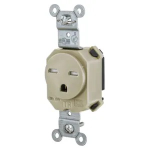 HUBBELL WIRING DEVICE-KELLEMS SNAP5661ITR Straight Receptacle, 15A 250V, 2-Pole 3-Wire Grounding, 6-15R, Ivory | CE6QJP