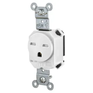 HUBBELL WIRING DEVICE-KELLEMS SNAP5661WTR Straight Receptacle, 15A 250V, 2-Pole 3-Wire Grounding, 6-15R, White | CE6QJR