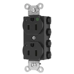 HUBBELL WIRING DEVICE-KELLEMS SNAP8200BKL Straight Receptacle, Duplex, 15A 125V, Nylon, Black | CE6QJV