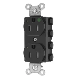 HUBBELL WIRING DEVICE-KELLEMS SNAP8200BKLTRA Straight Receptacle, Duplex, Tamper Resistant, 15A 125V, Nylon, Black | BD4NQU