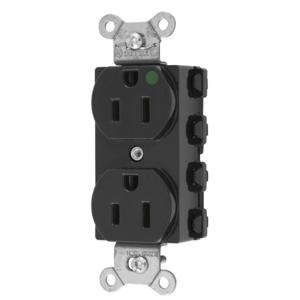 HUBBELL WIRING DEVICE-KELLEMS SNAP8200BKNA Straight Receptacle, Duplex, 15A 125V, Nylon, Black | BD4MLW