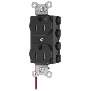 HUBBELL WIRING DEVICE-KELLEMS SNAP8200BKSCTRA Straight Receptacle, Tamper Resistant, Split Circuit, 15A 125V, Nylon, Black | BD4MLX