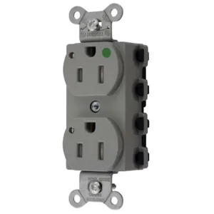 HUBBELL WIRING DEVICE-KELLEMS SNAP8200GYLTRA Straight Receptacle, Duplex, Tamper Resistant, 15A 125V, Nylon, Gray | BD4MLY