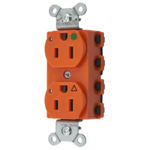 HUBBELL WIRING DEVICE-KELLEMS SNAP8200IGL Straight Receptacle, Duplex, Isolated Ground, 15A 125V, Nylon, Orange | CE6QJY