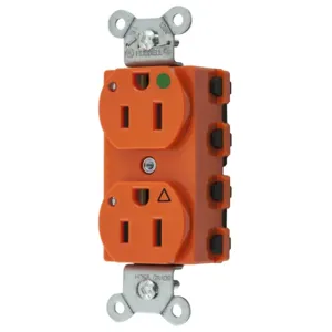 HUBBELL WIRING DEVICE-KELLEMS SNAP8200IGL Straight Receptacle, Duplex, Isolated Ground, 15A 125V, Nylon, Orange | CE6QJY