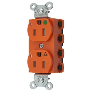 HUBBELL WIRING DEVICE-KELLEMS SNAP8200IGLTRA Straight Receptacle, Duplex, Isolated Ground, 15A 125V, Nylon, Orange | BD4HGB