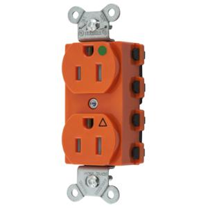 HUBBELL WIRING DEVICE-KELLEMS SNAP8200IGTRA Straight Receptacle, Duplex, Isolated Ground, 15A 125V, Nylon, Orange | BD4CHW