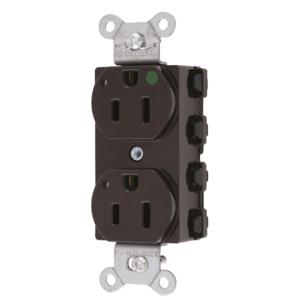 HUBBELL WIRING DEVICE-KELLEMS SNAP8200L Straight Receptacle, Duplex, 15A 125V, Nylon, Brown | CE6QKA