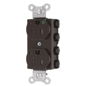 HUBBELL WIRING DEVICE-KELLEMS SNAP8200LTRA Straight Receptacle, Duplex, Tamper Resistant, 15A 125V, Nylon, Brown | BD4JNC