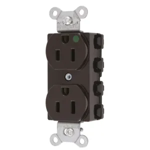 HUBBELL WIRING DEVICE-KELLEMS SNAP8200NA Straight Receptacle, Duplex, 15A 125V, Nylon, Brown | BD4HGC