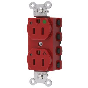 HUBBELL WIRING DEVICE-KELLEMS SNAP8200RIGL Straight Receptacle, Duplex, Isolated Ground, 15A 125V, Nylon, Red | CE6QKD