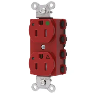 HUBBELL WIRING DEVICE-KELLEMS SNAP8200RIGLTRA Straight Receptacle, Duplex, Isolated Ground, 15A 125V, Nylon, Red | BD4MLZ