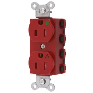 HUBBELL WIRING DEVICE-KELLEMS SNAP8200RIGTRA Straight Receptacle, Duplex, Isolated Ground, 15A 125V, Nylon, Red | BD4EXW