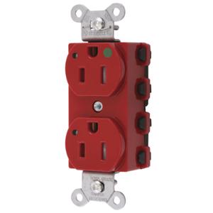 HUBBELL WIRING DEVICE-KELLEMS SNAP8200RLTRA Straight Receptacle, Duplex, Tamper Resistant, 15A 125V, Nylon, Red | BD4NQV