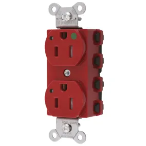 HUBBELL WIRING DEVICE-KELLEMS SNAP8200RLTRA Straight Receptacle, Duplex, Tamper Resistant, 15A 125V, Nylon, Red | BD4NQV