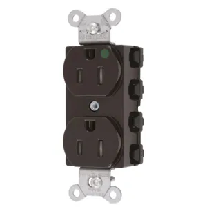 HUBBELL WIRING DEVICE-KELLEMS SNAP8200TRA Straight Receptacle, Duplex, Tamper Resistant, 15A 125V, Nylon, Brown | CD2HLR 49YK78