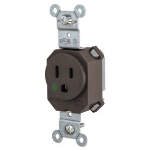 HUBBELL WIRING DEVICE-KELLEMS SNAP8210 Receptacle, Simplex, 15A, 125V, 2-Pole, 3-Wire Grounding, Nylon, Brown | BD4JNF