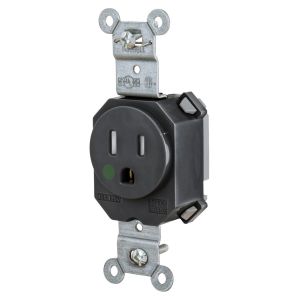HUBBELL WIRING DEVICE-KELLEMS SNAP8210BKTR Receptacle, Simplex, 15A, 125V, 2-Pole, 3-Wire Grounding, Nylon, Black | BD4EXX