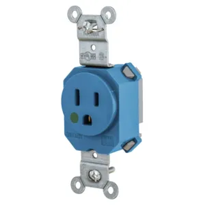 HUBBELL WIRING DEVICE-KELLEMS SNAP8210BL Receptacle, Simplex, 15A, 125V, 2-Pole, 3-Wire Grounding, Nylon, Blue | BD4HKJ