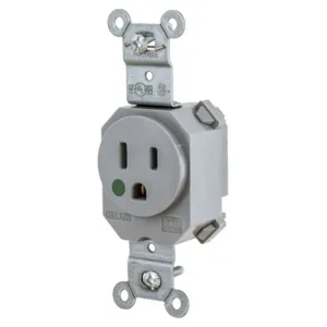 HUBBELL WIRING DEVICE-KELLEMS SNAP8210GY Receptacle, Simplex, 15A, 125V, 2-Pole, 3-Wire Grounding, Nylon, Gray | BD4GDE