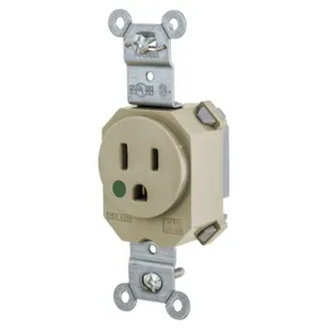 HUBBELL WIRING DEVICE-KELLEMS SNAP8210I Receptacle, Simplex, 15A, 125V, 2-Pole, 3-Wire Grounding, Nylon, Ivory | BD4MMC