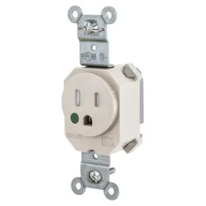 HUBBELL WIRING DEVICE-KELLEMS SNAP8210LATR Receptacle, Simplex, 15A, 125V, 2-Pole, 3-Wire Grounding, Nylon, Light Almond | BD3URF