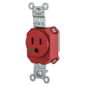 HUBBELL WIRING DEVICE-KELLEMS SNAP8210R Receptacle, Simplex, 15A, 125V, 2-Pole, 3-Wire Grounding, Nylon, Red | BD4AFU