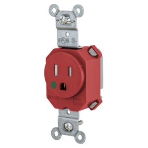 HUBBELL WIRING DEVICE-KELLEMS SNAP8210RTR Receptacle, Simplex, 15A, 125V, 2-Pole, 3-Wire Grounding, Nylon, Red | BD4PPA