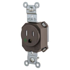 HUBBELL WIRING DEVICE-KELLEMS SNAP8210TR Receptacle, Simplex, 15A, 125V, 2-Pole, 3-Wire Grounding, Nylon, Brown | BD4NDF