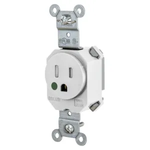 HUBBELL WIRING DEVICE-KELLEMS SNAP8210WTR Receptacle, Simplex, 15A, 125V, 2-Pole, 3-Wire Grounding, Nylon, White | BD4GDF