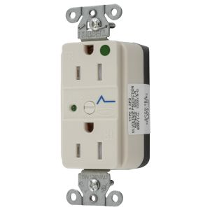 HUBBELL WIRING DEVICE-KELLEMS SNAP8262LAS Straight Receptacle, Duplex, Tamper Resistant, 15A 125V, Nylon, Light Almond | BD4BHM