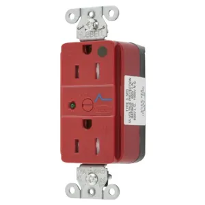 HUBBELL WIRING DEVICE-KELLEMS SNAP8262RS Straight Receptacle, Duplex, Tamper Resistant, 15A 125V, Nylon, Red | BD3XGK